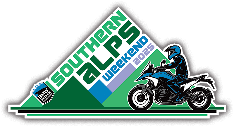 2025 South Alps Weekend Logo with a rider on a BMW motorcycle